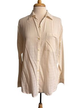 Old Navy Cream Window Pane Button-Down Women's Boyfriend Shirt size Med